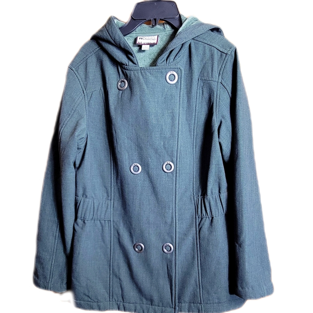 DOUBLE DIAMOND Womens Hooded Coat Jacket Double Breasted SMALL Green Peacoat